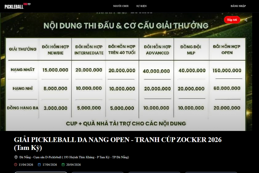 Tổ chức Giải Pickleball Đà Nẵng mở rộng 2026