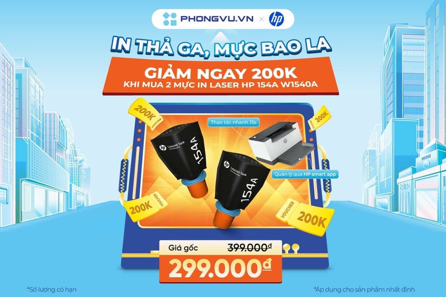 Sắm mực in HP chính hãng giá tốt: Phong Vũ giảm trực tiếp 200.000 đồng khi mua theo combo