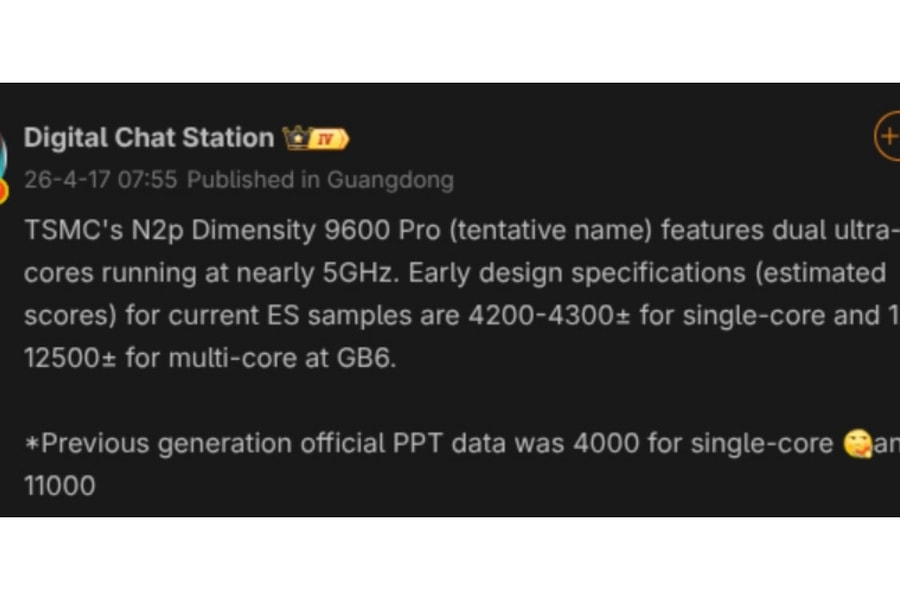 Dimensity 9600 Pro lộ hiệu năng: Đột phá 12.500 điểm đa nhân cùng kiến trúc siêu lõi kép 5GHz