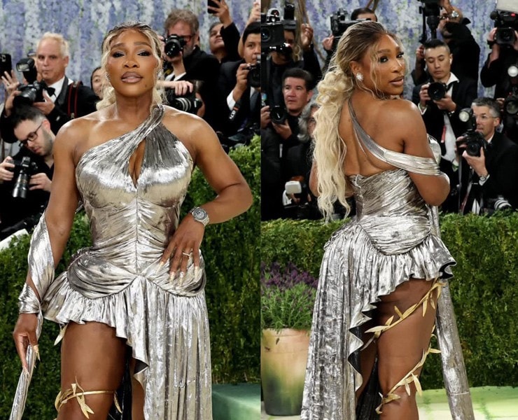 Serena Williams gây tranh cãi với trang phục phối màu vàng bạc tại Met Gala