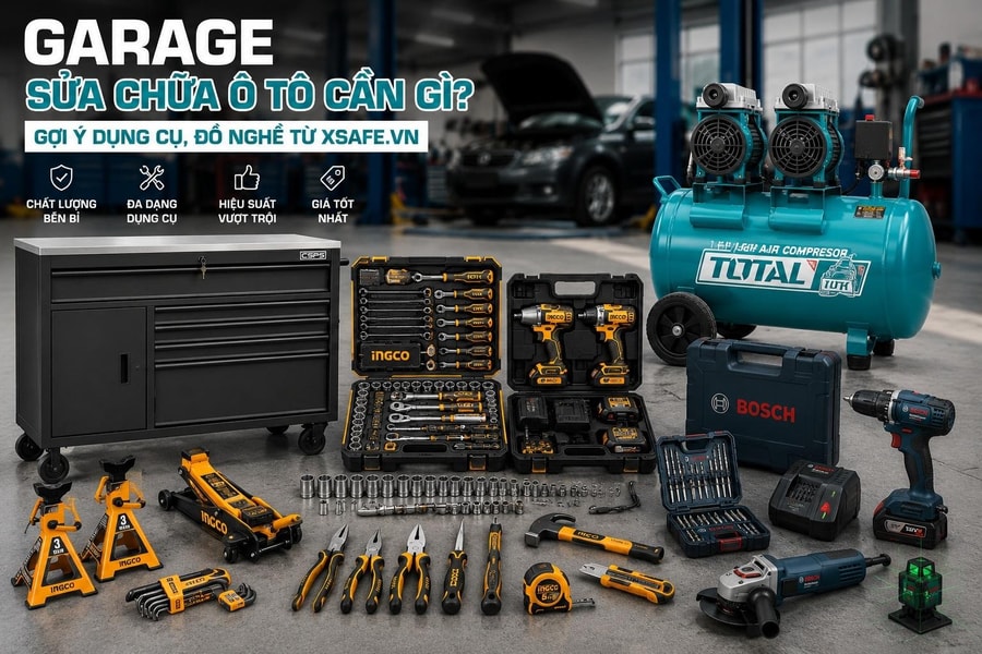 Garage sửa chữa ô tô chuyên nghiệp với dụng cụ, đồ nghề cần thiết từ Xsafe