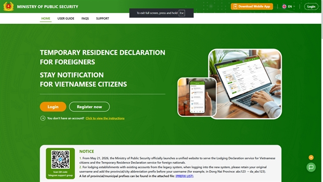 Vietnam launches unified digital platform for foreign residence declarations