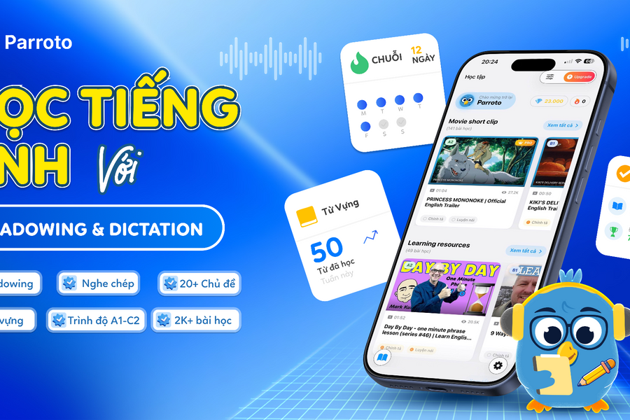Parroto - Cải thiện nghe nói tiếng Anh với AI và cộng đồng học tập