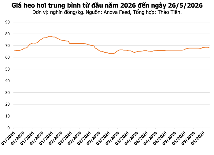 Giá heo hơi hôm nay 26/5: Tăng nhẹ tại Bắc Ninh và Khánh Hòa, cao nhất 70.000 đồng/kg