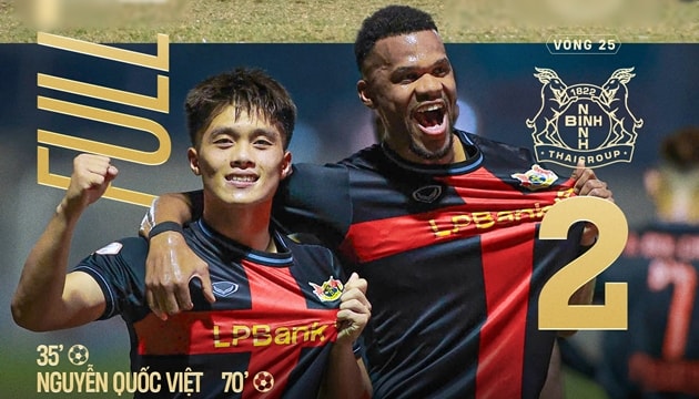 HLV Chu Đình Nghiêm ra mắt hoàn hảo, Ninh Bình hạ Thanh Hóa 2-0 để vào top 3 V-League