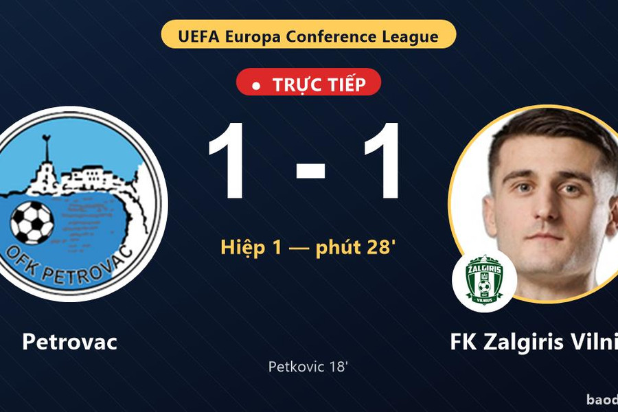 Trực tiếp Petrovac vs FK Zalgiris Vilnius: Hiệp 2 bắt đầu, hòa 1-1