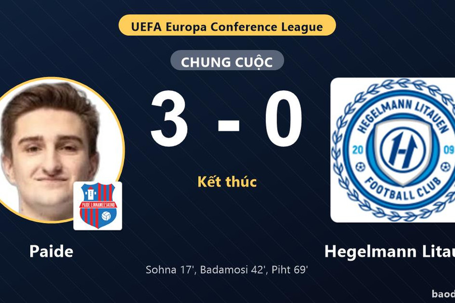 Paide thắng đậm Hegelmann Litauen ở vòng loại Conference League