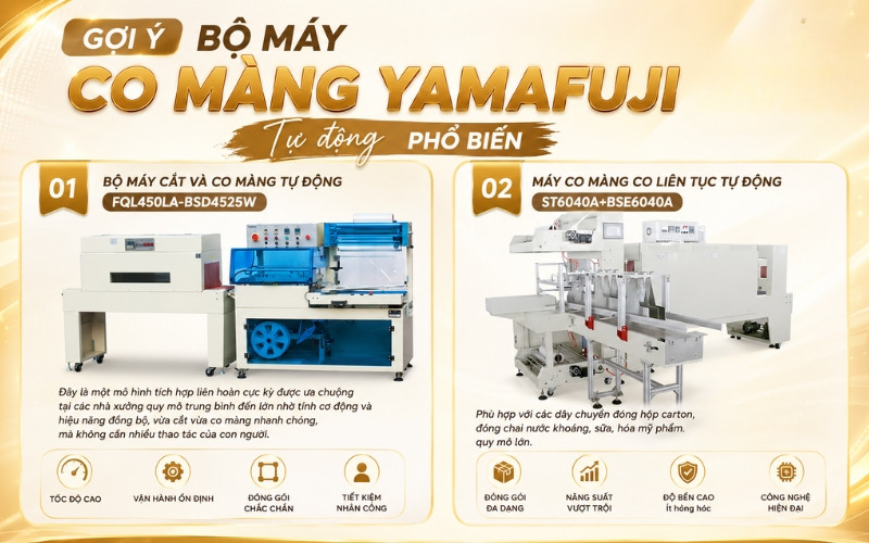 Tự động hóa dây chuyền đóng gói với máy co màng Yamafuji