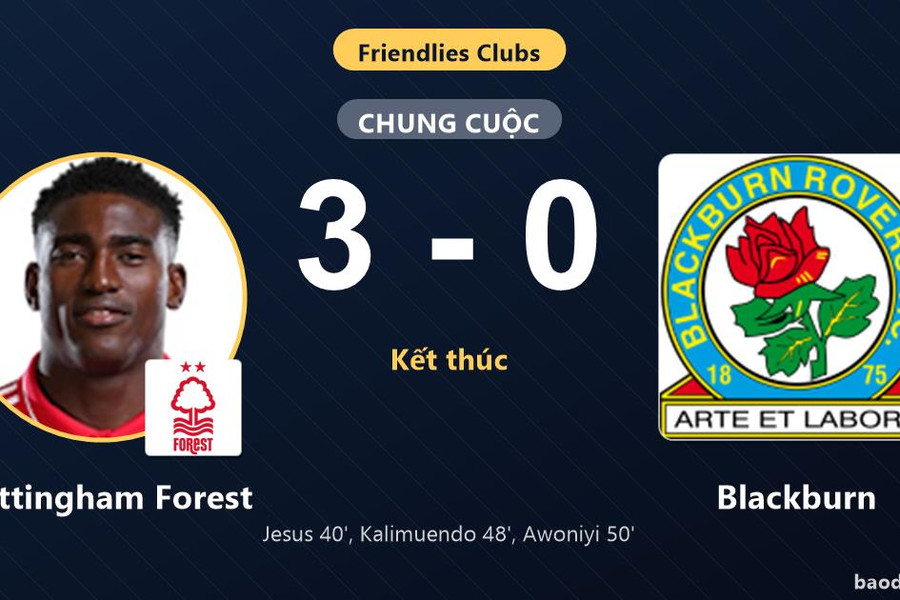 Nottingham Forest thắng đậm Blackburn trong trận giao hữu ở Albufeira