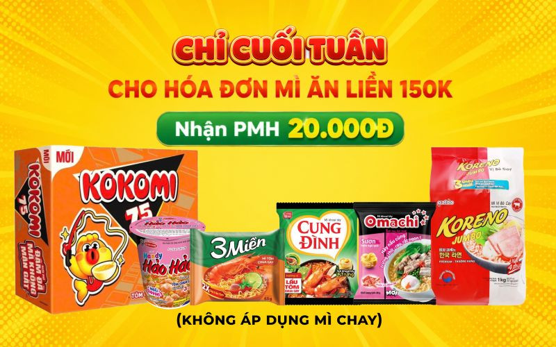 Cách lấy phiếu mua hàng 20.000 đồng mua mì ăn liền tại Bách hóa XANH