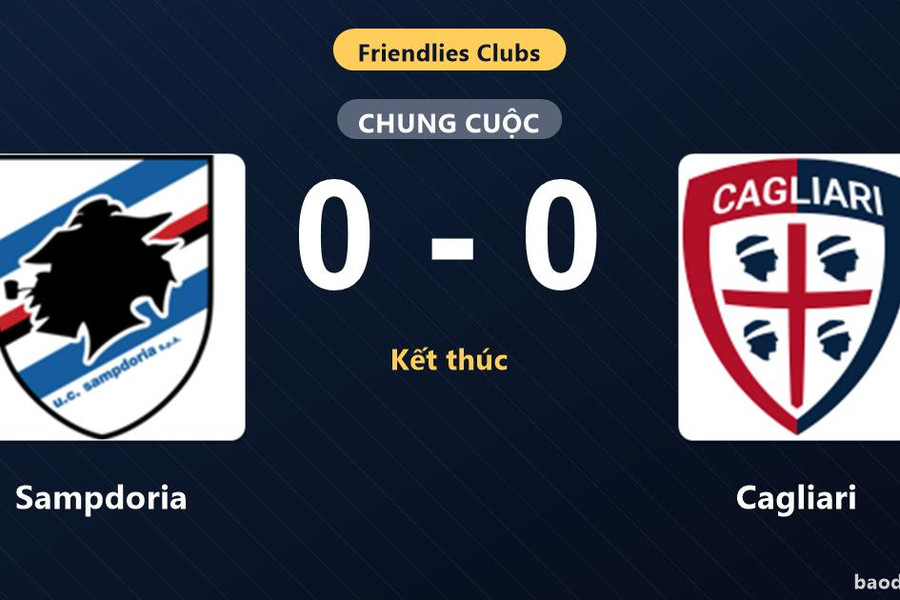 Sampdoria và Cagliari bất phân thắng bại trong trận giao hữu