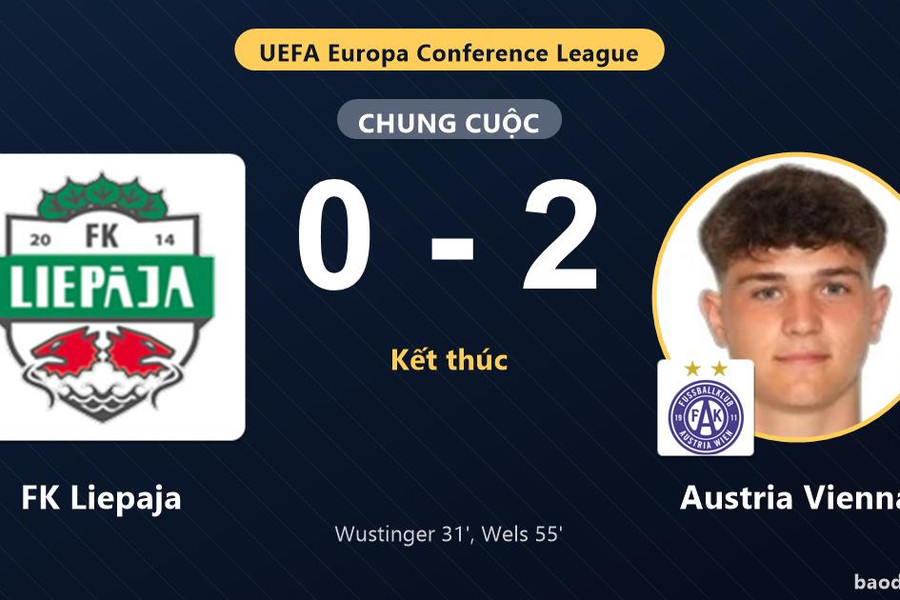 Austria Vienna thắng 2-0, FK Liepaja gặp bất lợi ở vòng loại thứ hai