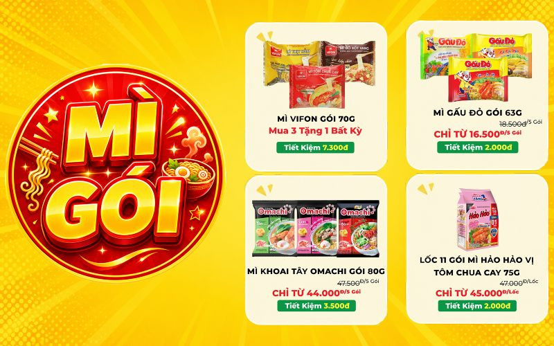 Cách chọn mua mì gói giá sỉ tiết kiệm cho gia đình trong khuyến mãi Bách hóa XANH