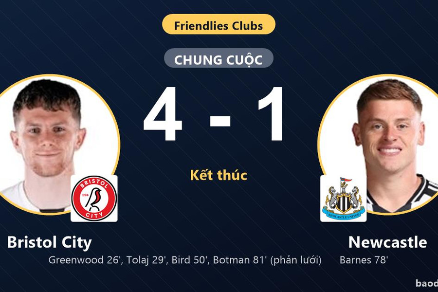 Bristol City thắng đậm Newcastle, khép lại trận giao hữu tại Ashton Gate