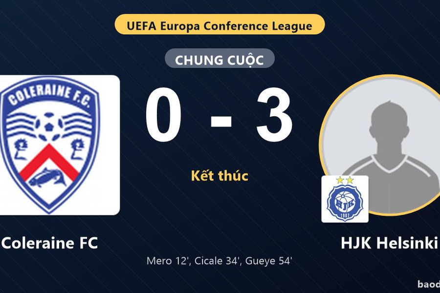 HJK Helsinki thắng đậm, Coleraine FC thất thế ở vòng loại thứ hai