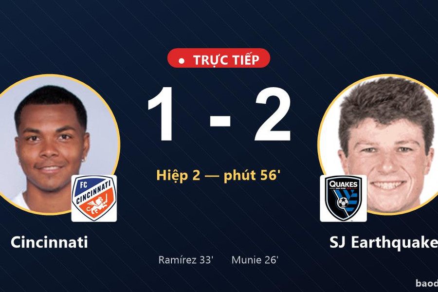 Trực tiếp Cincinnati vs SJ Earthquakes: SJ Earthquakes vượt lên dẫn trước