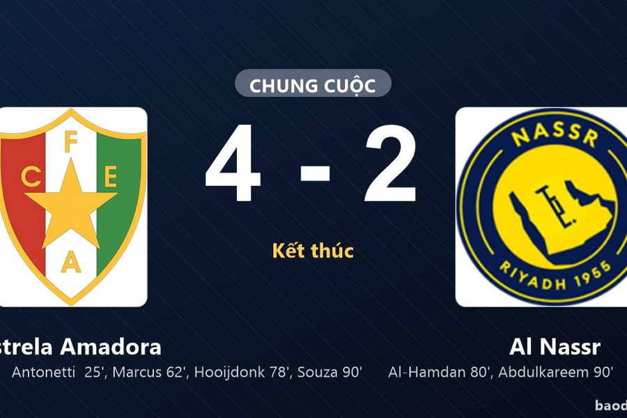 Estrela Amadora thắng 4-2, Al Nassr rút ngắn bất thành