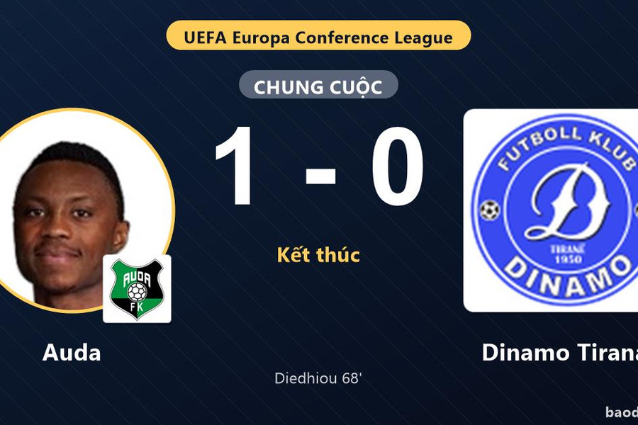 Diedhiou giúp Auda vượt qua Dinamo Tirana ở Conference League