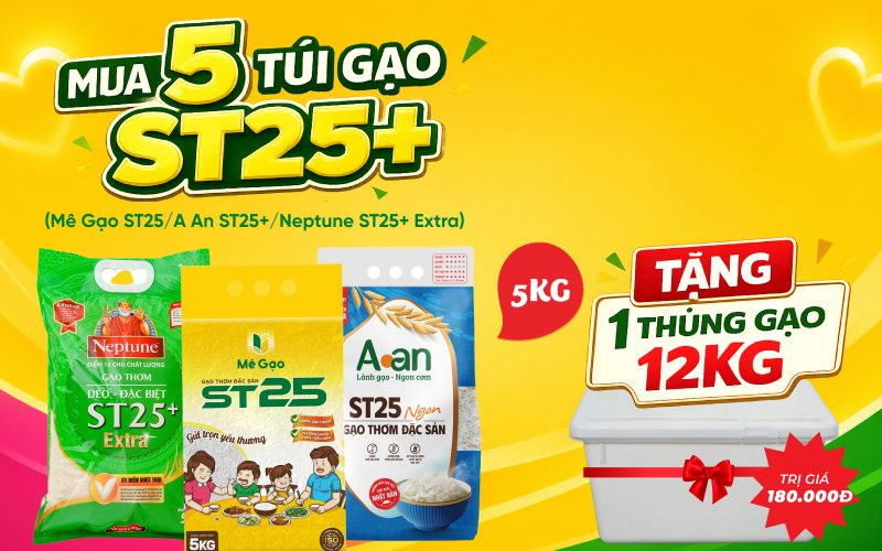 Bách hóa XANH giảm giá sâu gạo ST25 kèm quà tặng thùng đựng 12kg trong tháng 8