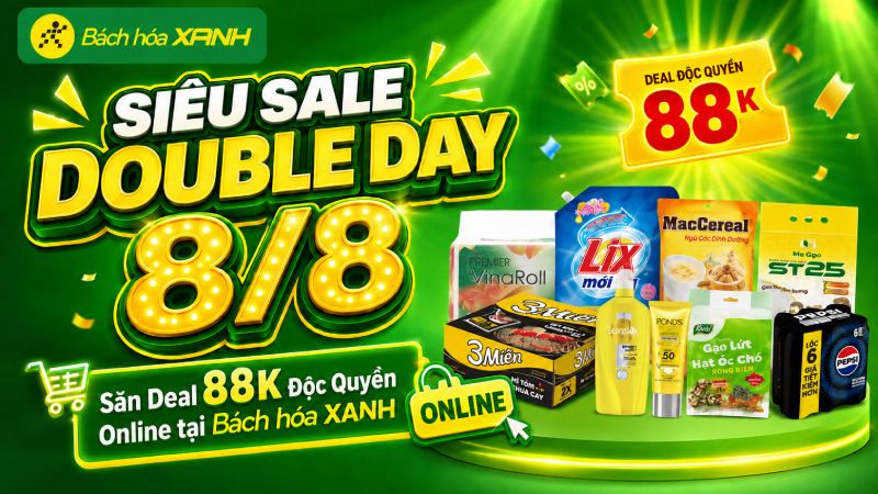 Cách săn deal đồng giá 88K độc quyền online tại Bách hóa XANH dịp 8/8