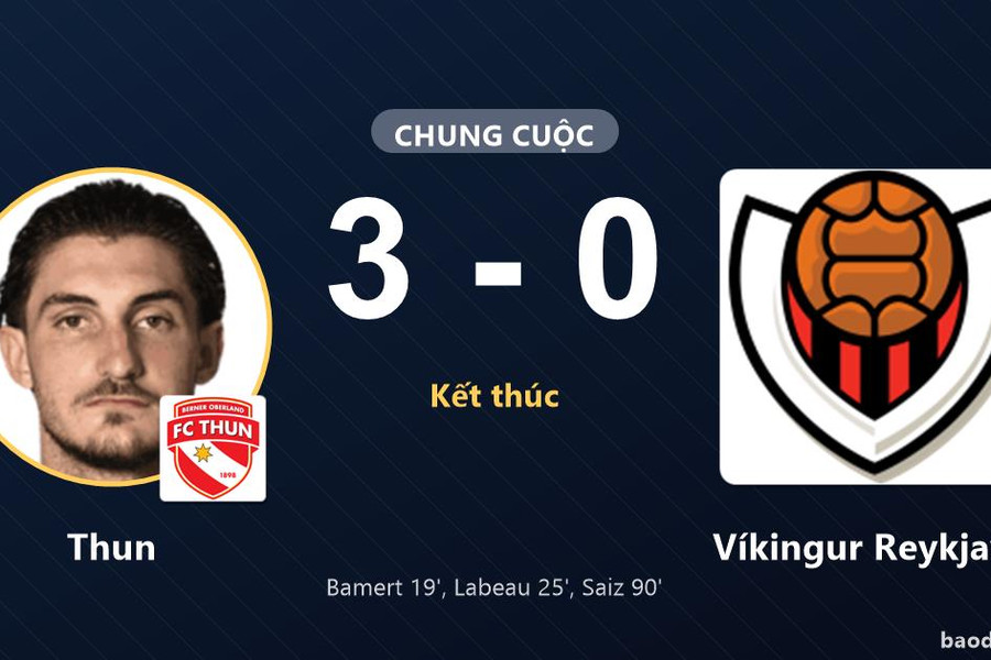 Thun hạ Víkingur Reykjavík 3-0 trong trận cầu Europa League