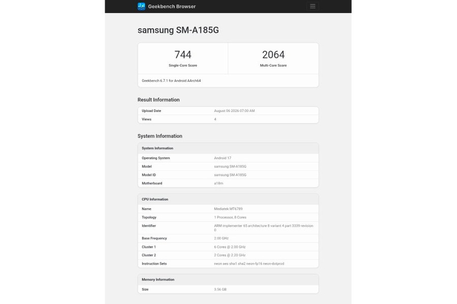 Rò rỉ Samsung Galaxy A18: Sự kết hợp giữa chip Helio G99 và hệ điều hành Android 17