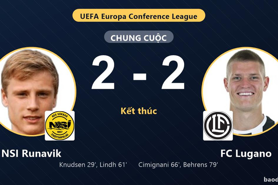 Dẫn trước hai bàn, NSI Runavik để FC Lugano cầm hòa ở Conference League