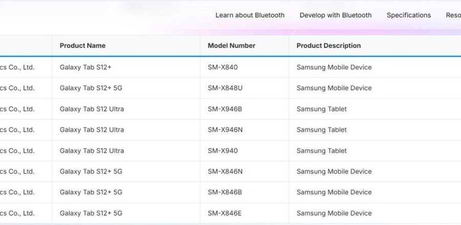 Thế hệ Galaxy Tab S12 Plus và Tab S12 Ultra xuất hiện trên cơ sở dữ liệu Bluetooth SIG