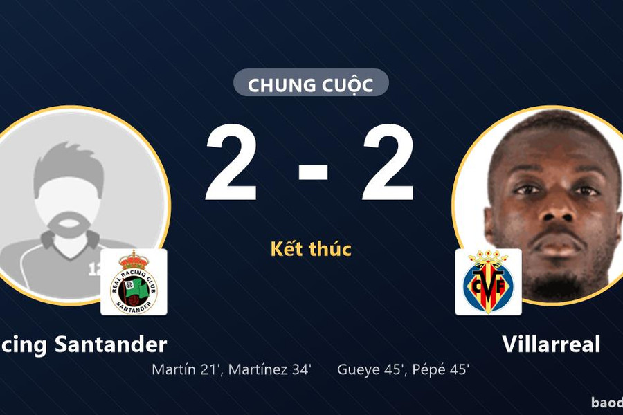 Racing Santander chia điểm kịch tính với Villarreal, hai đội cùng có 1 điểm