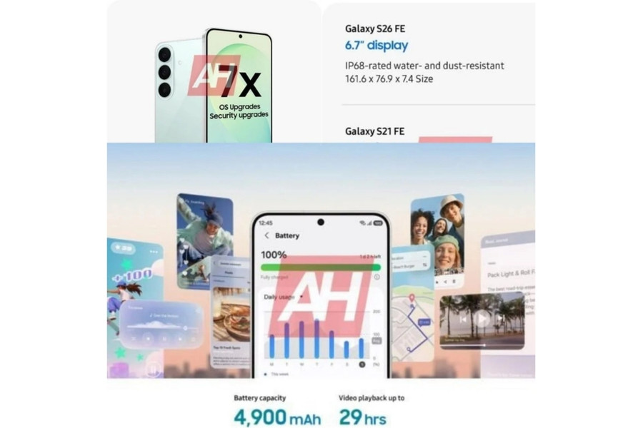 Chi tiết cấu hình Samsung Galaxy S26 FE: Vi xử lý deca-core Exynos 2500 và pin 4900mAh
