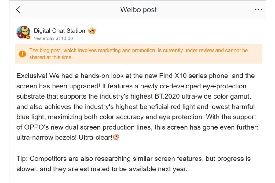 OPPO Find X10 rò rỉ: Màn hình 1.5K chuẩn BT.2020 bảo vệ mắt và chip Dimensity 9600 Lite
