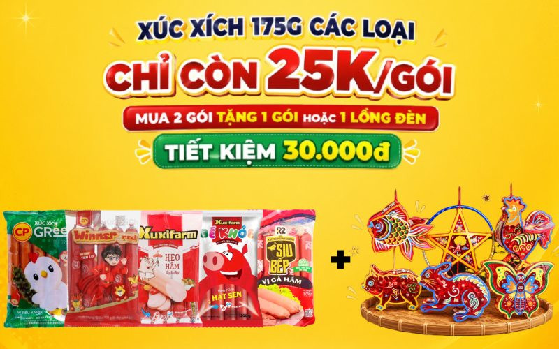 Mẹo săn ưu đãi xúc xích mua 2 tặng 1 kèm lồng đèn Trung Thu cho bé tại Bách hóa XANH