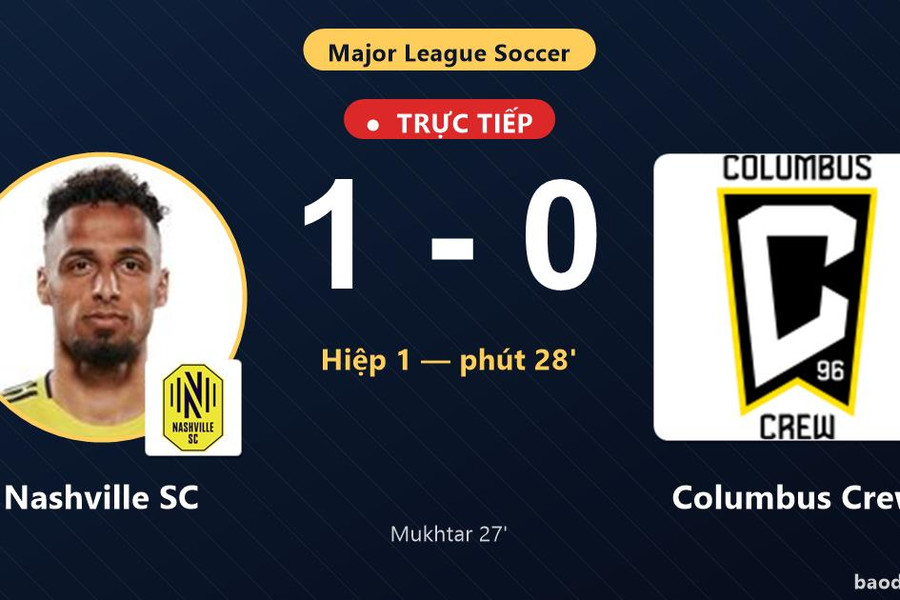Trực tiếp Nashville SC vs Columbus Crew: Hiệp 2 bắt đầu, Nashville SC dẫn 1-0