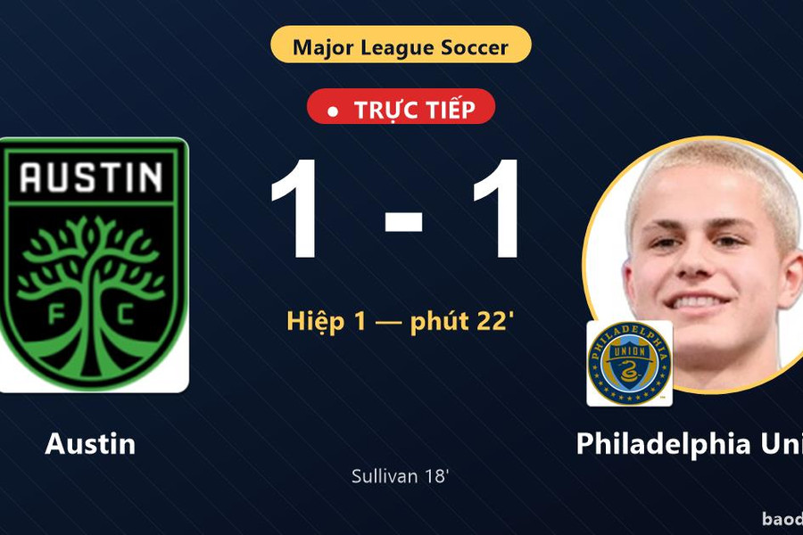Trực tiếp Austin vs Philadelphia Union: Austin gỡ hòa 1-1