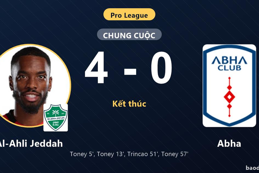 Toney tỏa sáng giúp Al-Ahli Jeddah đại thắng, đẩy Abha xuống nhóm cuối Pro League