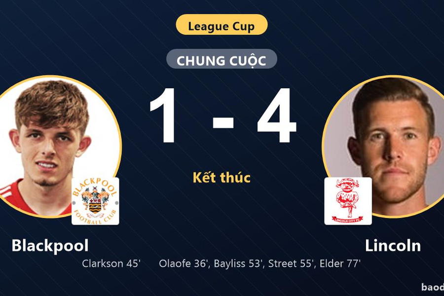 Vùi dập Blackpool 4-1, Lincoln giành vé đi tiếp và loại chủ nhà khỏi League Cup