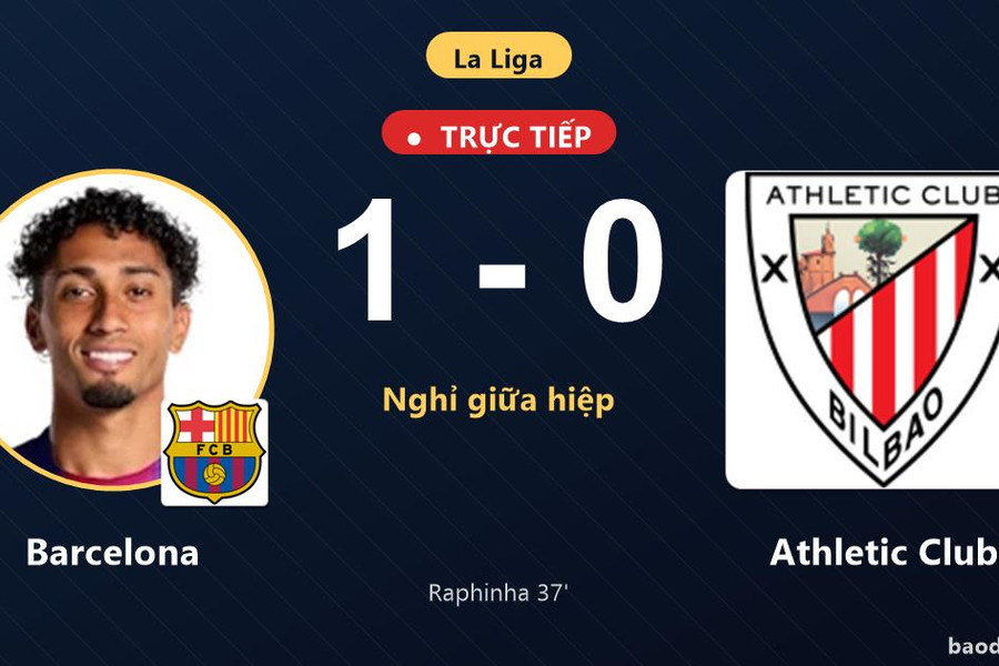Trực tiếp Barcelona vs Athletic Club: Hiệp 2 bắt đầu, Barcelona dẫn 1-0
