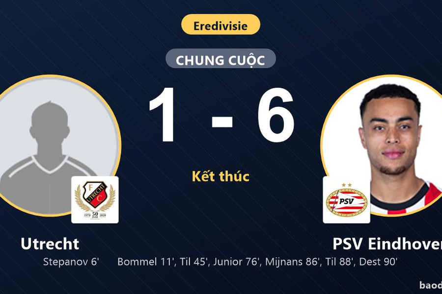 Ngược dòng đè bẹp Utrecht, PSV Eindhoven vươn lên nhì bảng Eredivisie