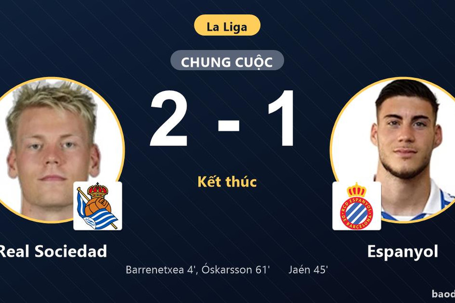 Hạ Espanyol 2-1, Real Sociedad giải tỏa áp lực trên sân nhà Anoeta