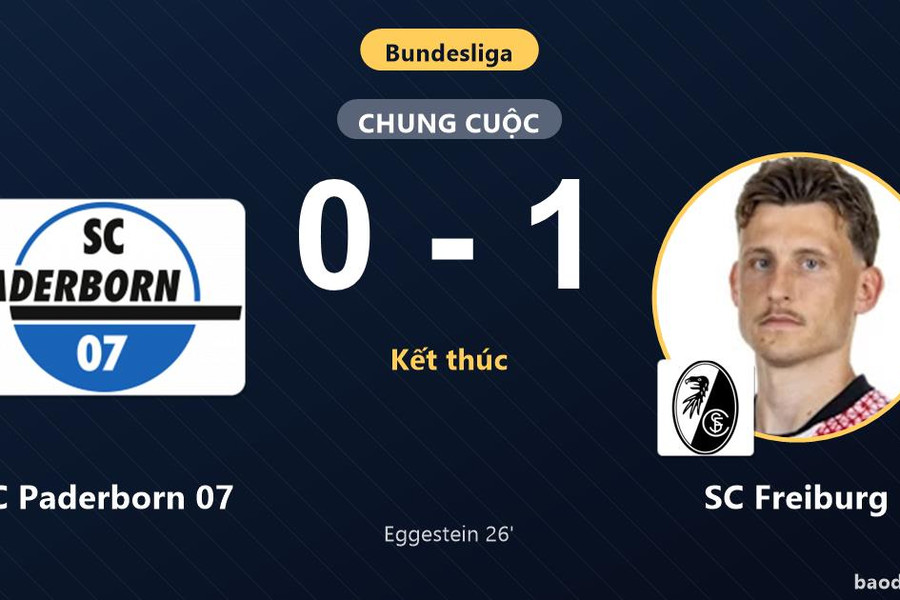 Hạ SC Paderborn 07 trên sân khách, SC Freiburg vươn lên nhì bảng Bundesliga