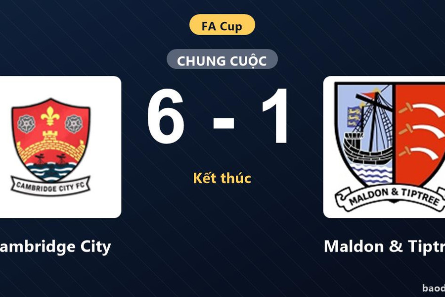 Cambridge City thắng đậm Maldon & Tiptree 6-1 tại FA Cup
