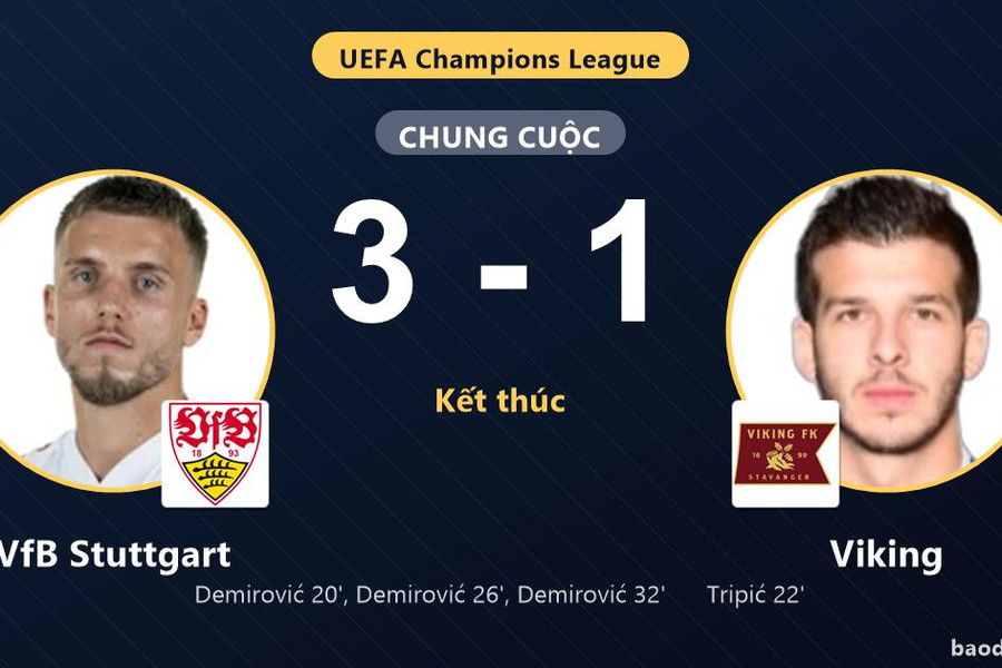 Demirović lập hat-trick, VfB Stuttgart hạ Viking ngày ra quân Champions League