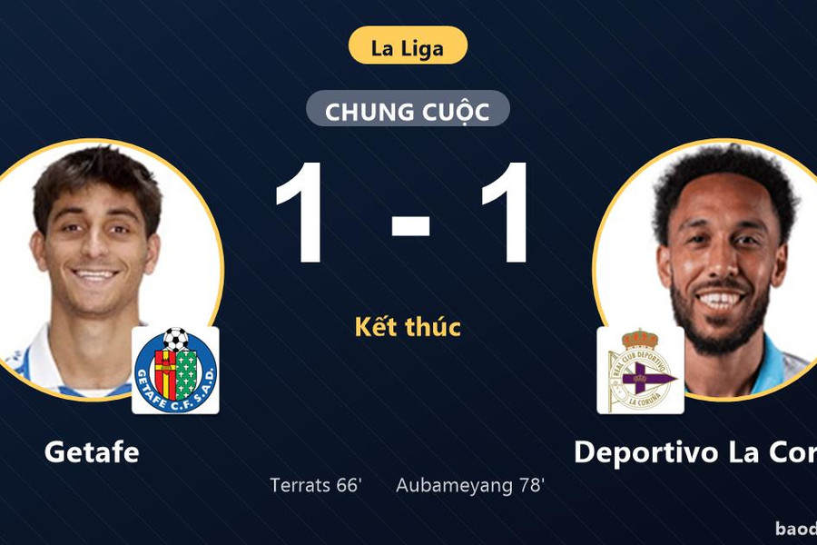 Aubameyang giật lại 1 điểm cho Deportivo La Coruna, Getafe chôn chân ở nhóm dưới